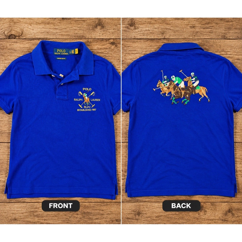 Polo Ralph Lauren RLPC Mens L Blue Polo Shirt Horse Embroidered Custom Slim